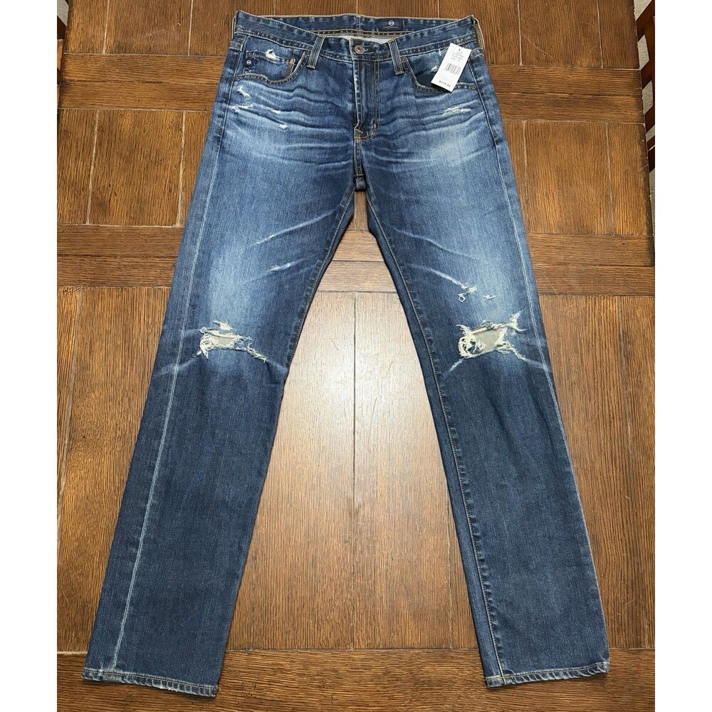AG Adriano Goldschmied Matchbox Jeans Mens 32x34 Slim Straight NWT Distressed
